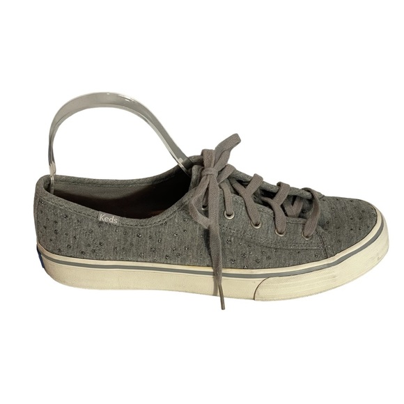 Keds Gray Canvas Silver Metallic Dots Lace Up Sneaker Shoes Sz 7.5 - Picture 4 of 11